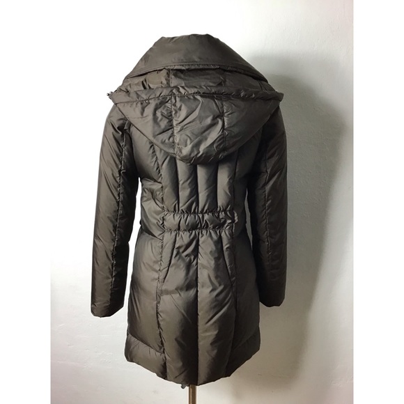 New Cole Haan brown puffer down long jacket coat with hidden hood - Picture 4 of 12